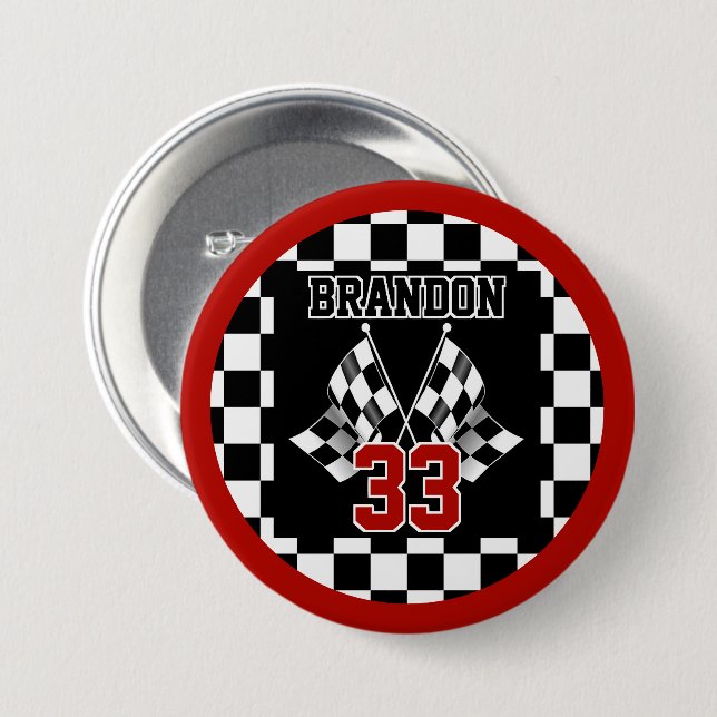 Custom Cool Black And White Chequered Flag Pattern 7.5 Cm Round Badge (Front & Back)