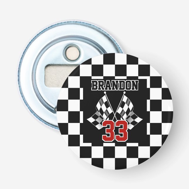 Custom Cool Black And White Chequered Flag Pattern Bottle Opener (Front)