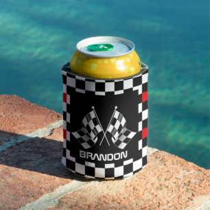 Custom Cool Black And White Chequered Flag Pattern Can Cooler