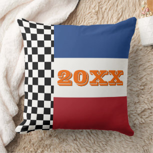 Custom Cool Black And White Chequered Flag Pattern Cushion