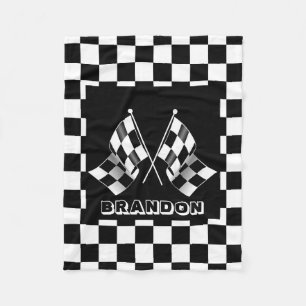Custom Cool Black And White Chequered Flag Pattern Fleece Blanket
