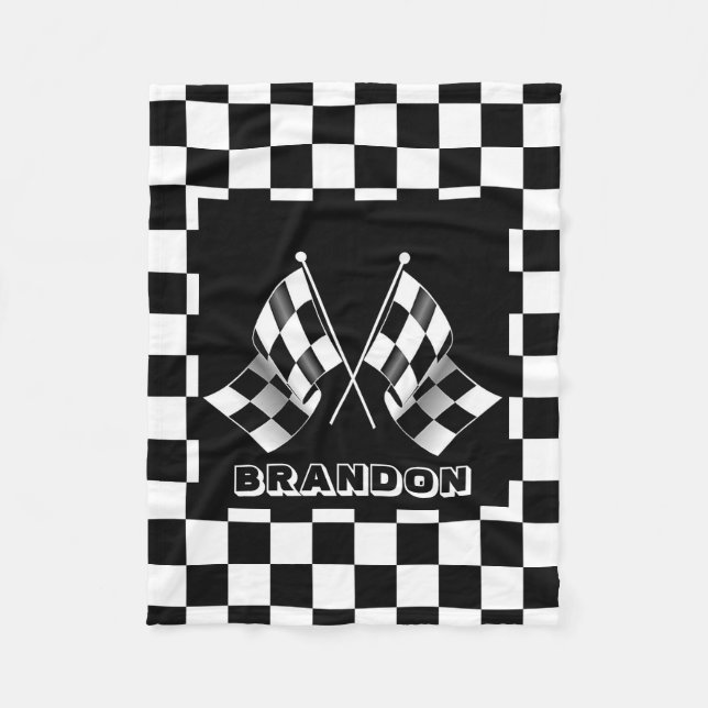 Custom Cool Black And White Chequered Flag Pattern Fleece Blanket (Front)