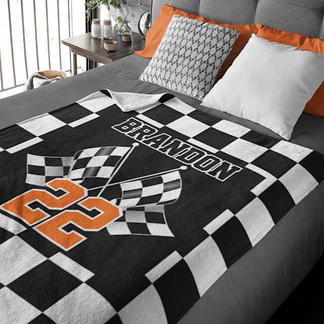 Custom Cool Black And White Chequered Flag Pattern Fleece Blanket (Creator Uploaded)