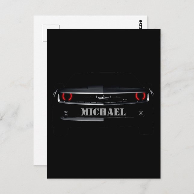Custom Cool black Chevy Camaro Your name Postcard (Front/Back)