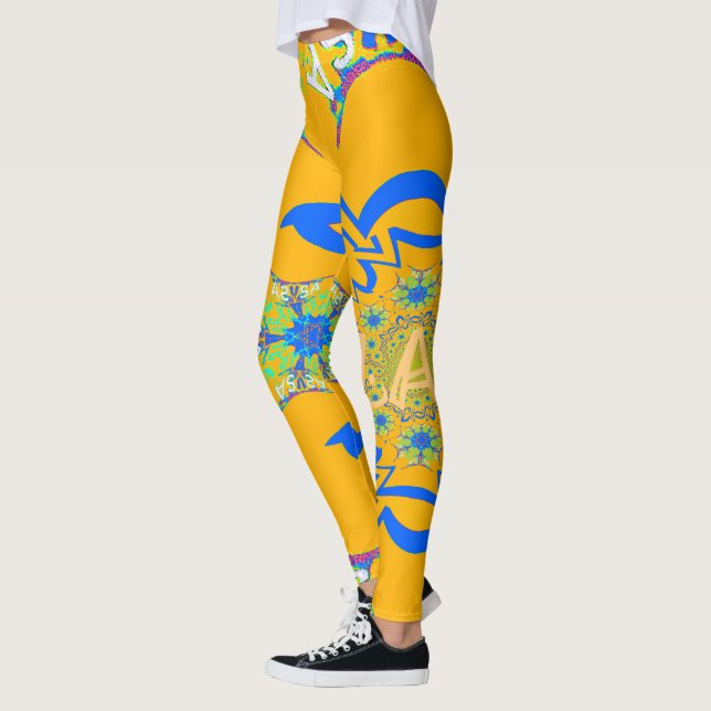 Custom Cool Bright Yellow Floral Design Leggings (Left)