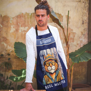 Custom Cool Cat Retirement Gifts for Fisherman Dad Apron