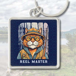 Custom Cool Cat Retirement Gifts for Fisherman Dad Key Ring