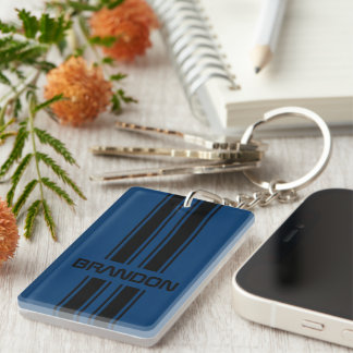 Custom Cool Dark Blue Black Auto Race Sport Stripe Key Ring