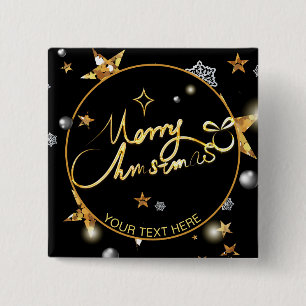 Custom Cool Gold Black Metallic Stars Merry Xmas   15 Cm Square Badge