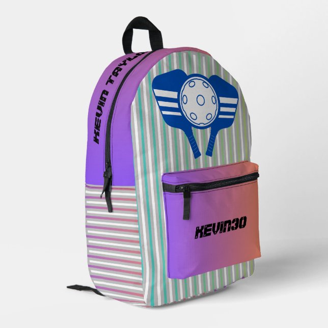 Custom cool gradient with stripes Pickleball  Printed Backpack (Back Corner Left)