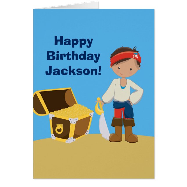 Custom Cool Pirate Kids Happy Birthday Card (Front)