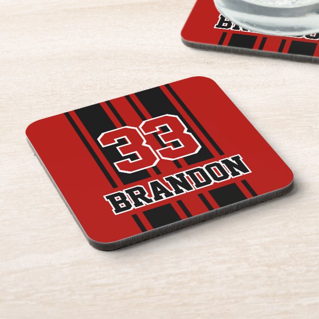 Custom Cool Red And Black Auto Race Sport Stripes Coaster (Left Side)