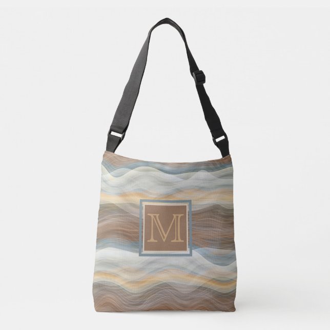 Custom Cool Retro Abstract Artistic Waves Pattern Crossbody Bag (Front)