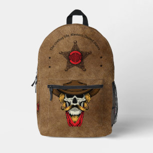 Custom Cool rustic leather Cowboy skull Sheriff Printed Backpack