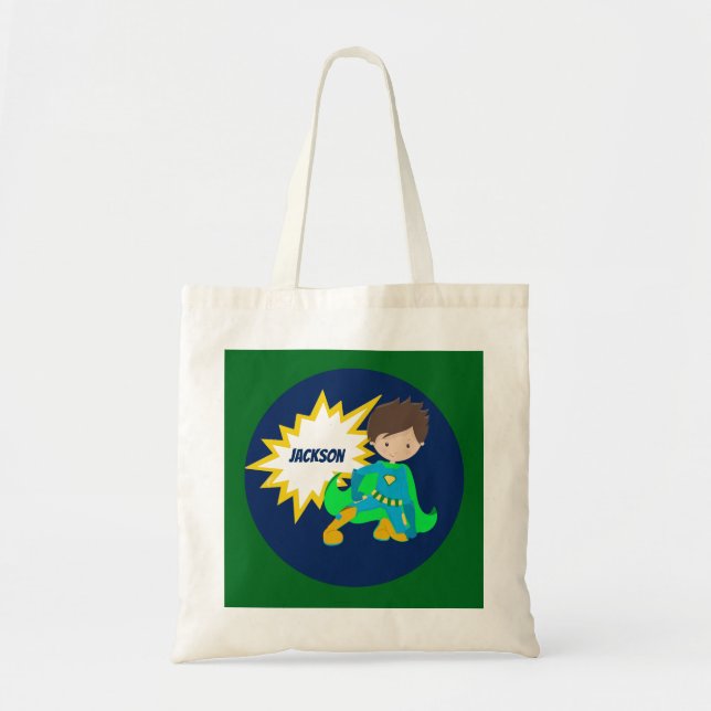 Custom Cool Superhero Kid Comic Book Action Bubble Tote Bag (Front)