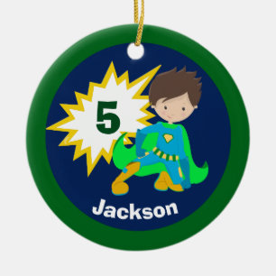 Custom Cool Superhero Kids Ceramic Ornament