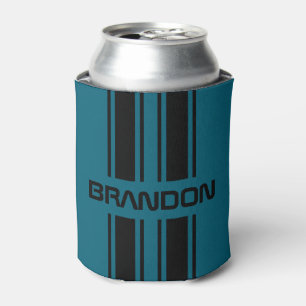 Custom Cool Teal Blue Black Auto Race Sport Stripe Can Cooler