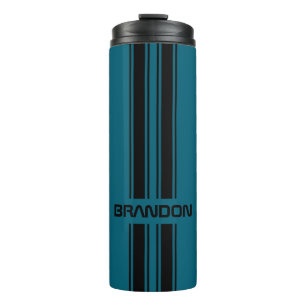 Custom Cool Teal Blue Black Auto Race Sport Stripe Thermal Tumbler
