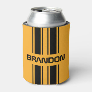 Custom Cool Yellow Black Auto Race Sport Stripe Can Cooler