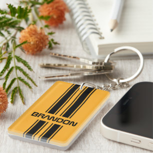 Custom Cool Yellow Black Auto Race Sport Stripe Key Ring