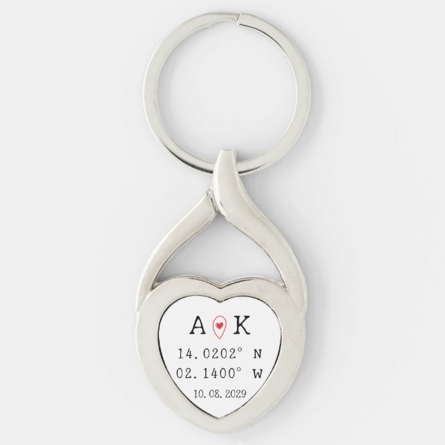 Custom Coordinates Fist Date Valentine's Day Gift Key Ring (Front)
