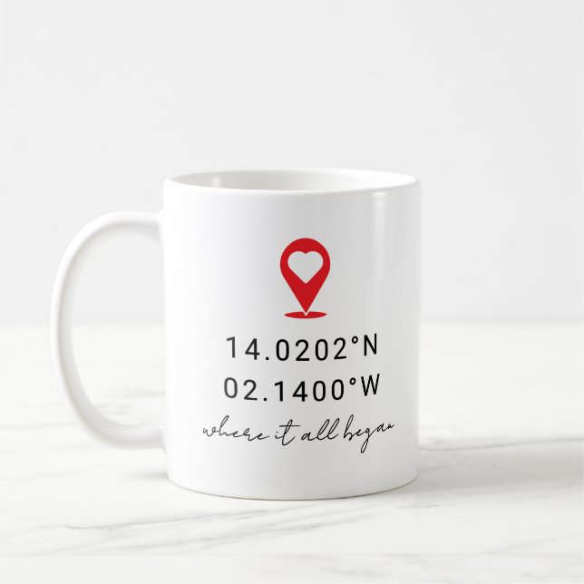 Custom Coordinates Location Valentine's Day Gift Coffee Mug (Left)