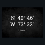 Custom Coordinates Personalised Home Location Gift Poster<br><div class="desc">Personalised GPS coordinates,  Home location print as a housewarming gift. 
Click the "Customise it" button on right to change the coordinates as per your needs.

visit www.gps-coordinates.net to find your own coordinates

© UrbanDsgn.</div>