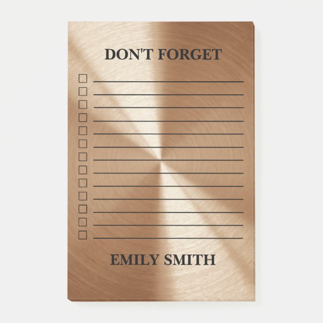 Custom Copper Metallic Lined Checklist To Do List Post-it Notes (Front)