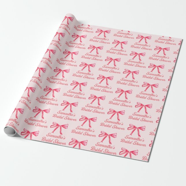 Custom Coquette Blush Pink Bow Girly Bridal Shower Wrapping Paper (Unrolled)