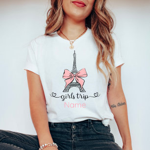 Custom Coquette Girls Trip Pink Bow Eiffel Tower  T-Shirt