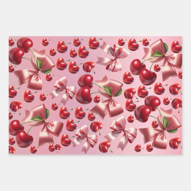 Custom Coquette Heart Bow Pattern Wrapping Paper (Front)