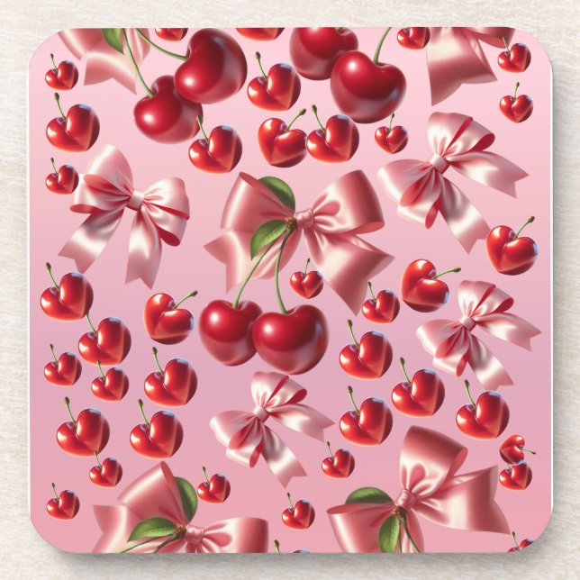 Custom Coquette Heart Bow Pattern Wrapping Paper Coaster (Front)