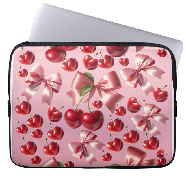Custom Coquette Heart Bow Pattern Wrapping Paper Laptop Sleeve (Front)