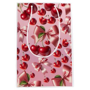 Custom Coquette Heart Bow Pattern Wrapping Paper Medium Gift Bag
