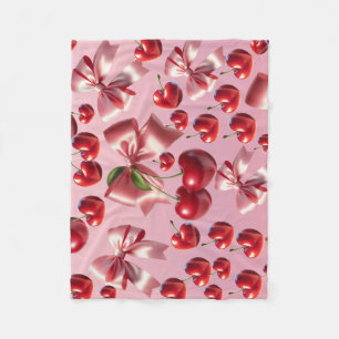 Custom Coquette Heart Cherry Bow Pattern Fleece Blanket