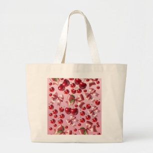 Custom Coquette Heart Cherry Bow Pattern Large Tote Bag