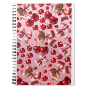 Custom Coquette Heart Cherry Bow Pattern Notebook