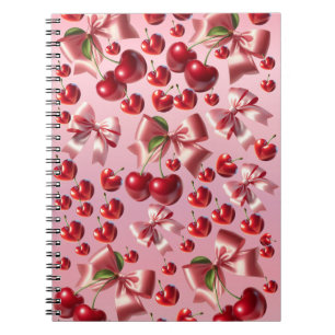 Custom Coquette Heart Cherry Bow Pattern Notebook