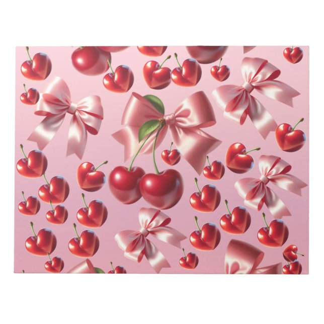 Custom Coquette Heart Cherry Bow Pattern Notepad (Front)