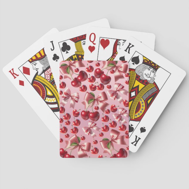 Custom Coquette Heart Cherry Bow Pattern Playing Cards (Back)
