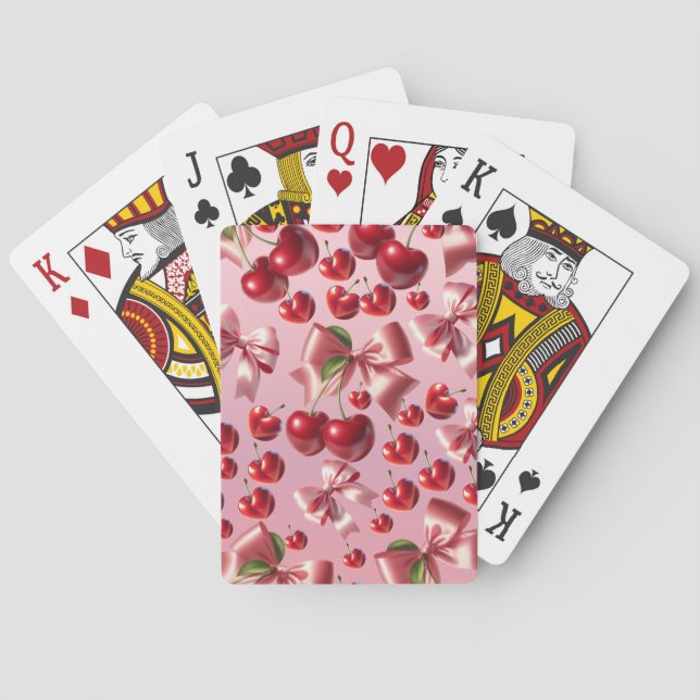 Custom Coquette Heart Cherry Bow Pattern Playing Cards (Back)