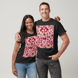 Custom Coquette Heart Cherry Bow Pattern T-Shirt