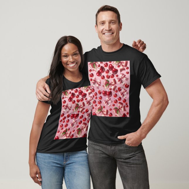 Custom Coquette Heart Cherry Bow Pattern T-Shirt (Unisex)