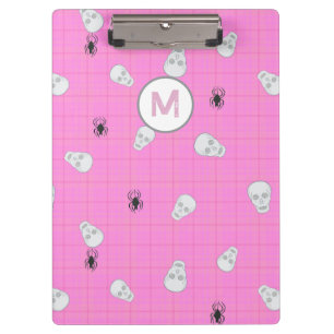 Custom Coquette Pink Plaid Halloween Skulls Clipboard