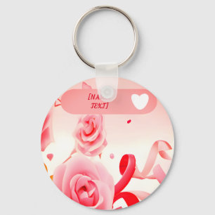 Custom coquette roses, heart and ribbons cute key ring