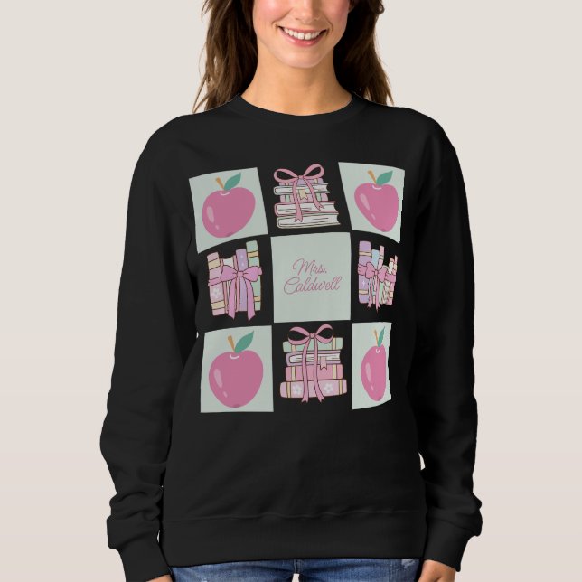 Custom Coquette Teacher Apple and Book Sweatshirt (Front)