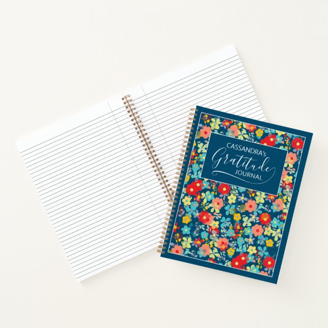 Custom Coral Blush Pink Aqua Blue Flower Pattern Notebook (Inside)