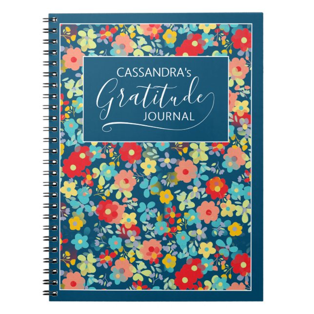 Custom Coral Blush Pink Aqua Blue Flower Pattern Notebook (Front)