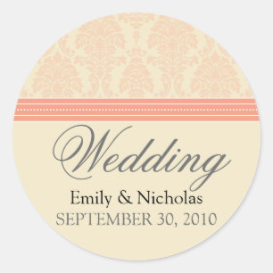 :custom: Coral/Cream Damask Wedding Invite Seal