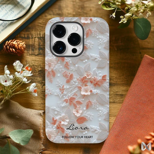 Custom Coral Embroidered Floral with Quote Case-Mate iPhone Case (Creator Uploaded)